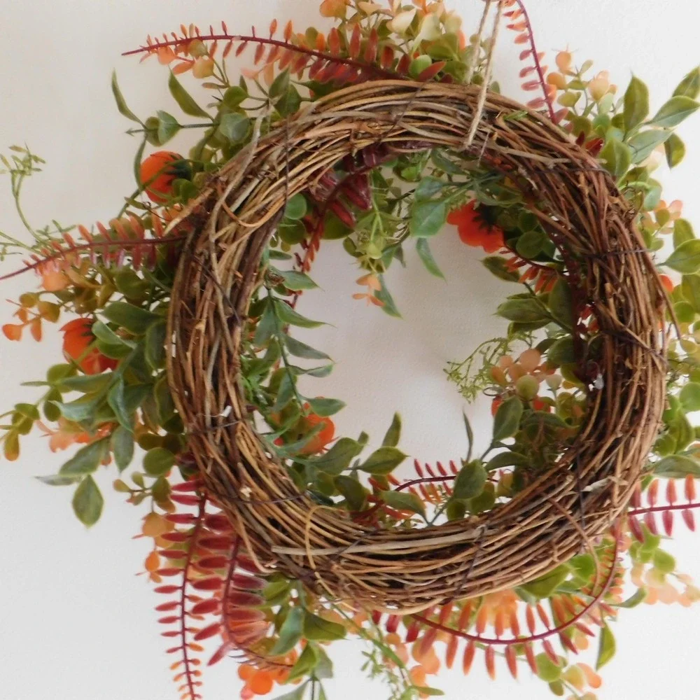 Late Summer Early Fall Small Wreath, Fall Decor Orange Flowers Housewarming gift